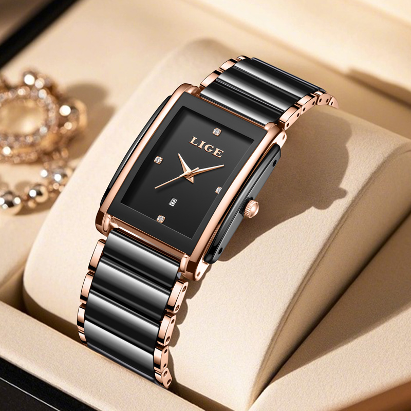 Luxury Ceramic Watch - LIGE Moda Zarif kadın Saatleri Tam