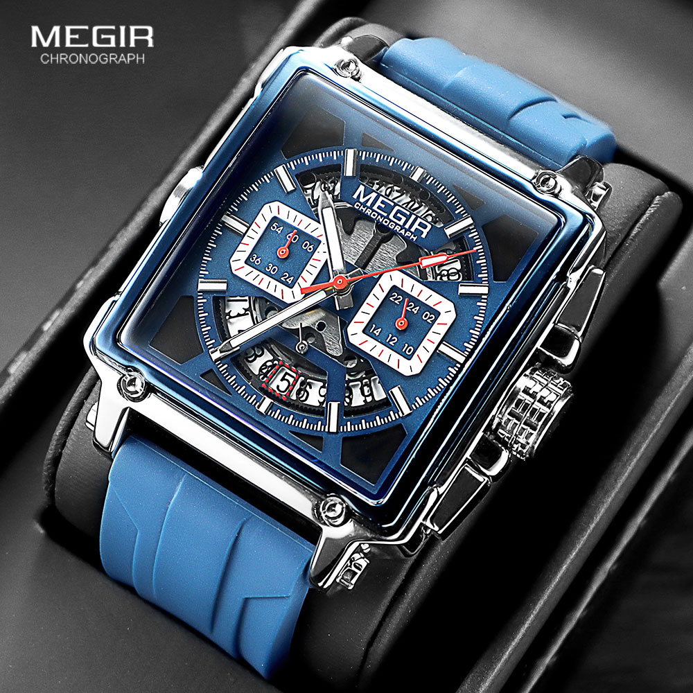 Silicone Sport Band - MEGIR kare arama spor Quartz saat