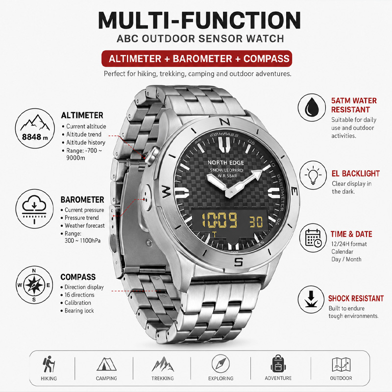 NORTH EDGE erkek spor dijital  - Altimeter Compass Watch incelemesi ve fiyatı
